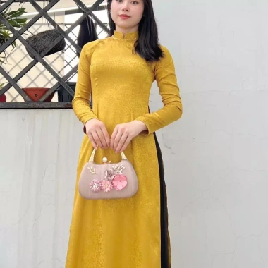 Áo dài gấm tơ đỏ đô Chaang may sẵn, truyền thống trẻ trung, áo dài cô giáo đẹp cho tiệc cưới, lễ tết - ADC731