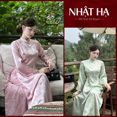 Áo dài gấm Trúc Anh lụa trúc đào cao cấp, ôm eo tay loe sang trọng, mềm mại