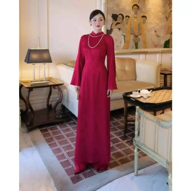 Áo dài gấm Trúc Anh lụa trúc đào cao cấp, ôm eo tay loe sang trọng, mềm mại