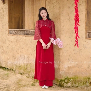 Áo dài gia đình thiêu hoa, đính kết Thuỷ Tâm – Vải chéo & gấm tơ cao cấp AD034, giảm còn 205.000₫