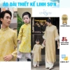 Áo dài gia đình tone Vàng gấm vân cho nam & nữ - vải mềm lông vũ, thiết kế Linh Sơn 288k