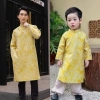 Áo dài gia đình tone Vàng gấm vân cho nam & nữ - vải mềm lông vũ, thiết kế Linh Sơn 288k 2