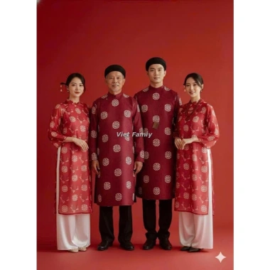 Áo dài gia đình Viet Family đứng phom - Set tết ông bà bố mẹ con, giảm 86.800₫ 3