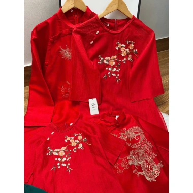 Áo dài gia đình Xuân An đỏ Bảo Long – Đồ lễ Giáng sinh Tết 2.026, may mắn, giá 255k 7