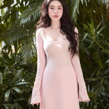 Áo dài G.U Hồng Ngọc Vân - Set ren hoa 3D sang trọng, giảm giá 199k 8