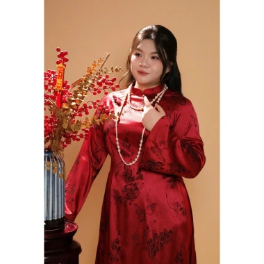 Áo dài hồ điệp đỏ họa tiết Tết Bigsize nữ - Giảm giá 680.000đ