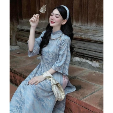 Áo Dài Hoa Viên Dáng Suông Cách Tân, Vào Eo Nhẹ, Mặc Tết và Sự Kiện, Giá 343.000đ
