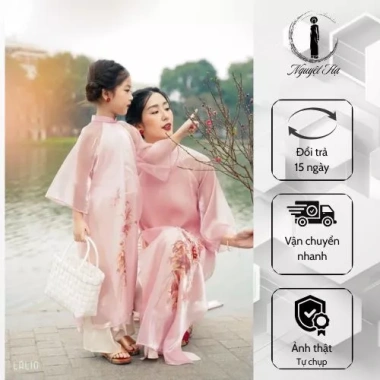 Áo dài hồng pastel Nguyệt Hạ cách tân 4 tà organza lót lụa – Giá ưu đãi 220k