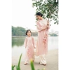 Áo dài hồng pastel Thiên Hương 4 tà organza lót lụa Tết gia đình cặp đôi - AD006 2