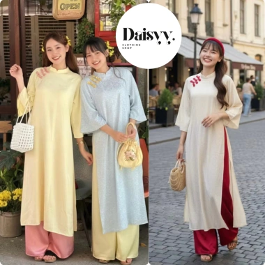 Áo Dài Hot Trend Tết 2.026 Lụa Cơ Uyển Hoa Chìm Cúc Sò Cách Điệu Giá 268.460 VND