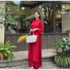 Áo Dài Hot Trend Tết 2.026 Lụa Cơ Uyển Hoa Chìm Cúc Sò Cách Điệu Giá 268.460 VND 6