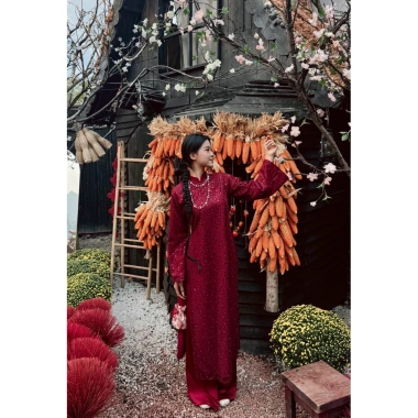 Áo dài kim sa bling hot trend Tết 2.026, phối quần lụa dáng suông cao cấp - Giá 479.000 VND