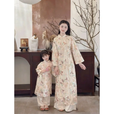 Áo Dài Kim Sa Hoa Bướm Mẹ và Bé Đôi Sang Trọng Size S-M-L Mẫu Mới 2.026 Ưu Đãi 750k