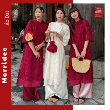 Áo Dài Lông Vũ NV679 Tay Loe Phối Buộc Nơ Cách Điệu và Quần - Giá Ưu Đãi 235k cho Lễ Tết 2.026