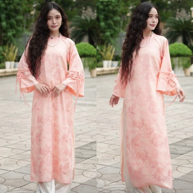 Áo Dài Lụa Tết 2.026 NV812 Form Suông Cổ Ngọc, Tay Lỡ Đính Nơ - Thanh Lịch, Giá 217.550₫ 2