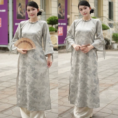 Áo Dài Lụa Tết 2.026 NV812 Form Suông Cổ Ngọc, Tay Lỡ Đính Nơ - Thanh Lịch, Giá 217.550₫ 3