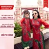 Áo dài mẹ bé gái tết đỏ phối xanh lạ mắt - Chất tơ in phụng mềm, hợp da, chụp hình tết HANA, giá ưu đãi 298.000₫