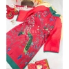 Áo dài mẹ bé gái tết đỏ phối xanh lạ mắt - Chất tơ in phụng mềm, hợp da, chụp hình tết HANA, giá ưu đãi 298.000₫ 5