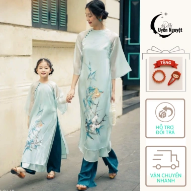 Áo dài mẹ và bé xanh pastel đính nổi Uyển Nguyệt, vải organza - Giá ưu đãi 220k Áo dài mẹ và bé xanh pastel đính nổi Uyển Nguyệt, vải organza - Giá ưu đãi 220k