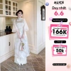 Áo Dài Mộc Miên Alice Cách Tân Gấm Phối Tơ Hàn Đính Hoa Cổ Tròn Tay Lỡ Nhẹ 2 Tầng AD990 Giá 1,010,000 VND