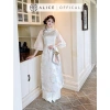 Áo Dài Mộc Miên Alice Cách Tân Gấm Phối Tơ Hàn Đính Hoa Cổ Tròn Tay Lỡ Nhẹ 2 Tầng AD990 Giá 1,010,000 VND 2