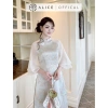 Áo Dài Mộc Miên Alice Cách Tân Gấm Phối Tơ Hàn Đính Hoa Cổ Tròn Tay Lỡ Nhẹ 2 Tầng AD990 Giá 1,010,000 VND 3