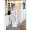 Áo Dài Mộc Miên Alice Cách Tân Gấm Phối Tơ Hàn Đính Hoa Cổ Tròn Tay Lỡ Nhẹ 2 Tầng AD990 Giá 1,010,000 VND 4
