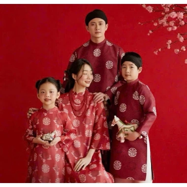 Áo Dài Nam Cách Tân Bố và Bé Trai Mặc Tết Chất Gấm Đẹp N08 – Giá chỉ 350k 10