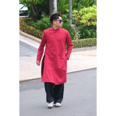 Áo dài nam cách tân cúc bấm ép keo 2 lớp, có cầu vai, Tết 2.026 - Giá chỉ 425.000 VND