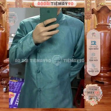 Áo dài nam cách tân de be nâu - Vải gấm truyền thống, may sẵn, form Vestton Tiệm 90, phù hợp tiệc lễ tết, giá ưu đãi 335.000đ - AD90.127