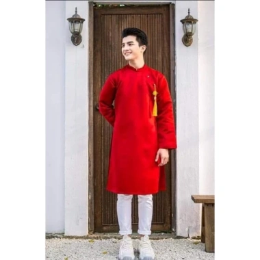 Áo Dài Nam Cách Tân Đỏ Ngũ Thân Dính Cúc - Mặc Cưới, Lễ Tết, Dẫn MC 349k