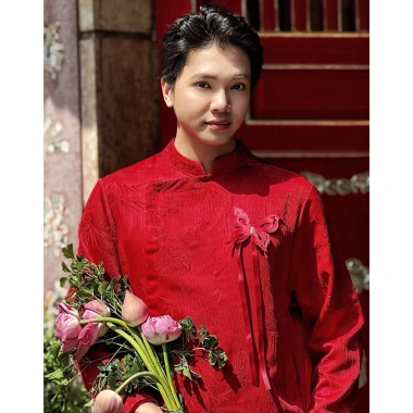 Áo Dài Nam Cách Tân Gấm Trúc Đào Dập Nổi - Mr Smile 99 AD08, Giá Sale 252.000đ