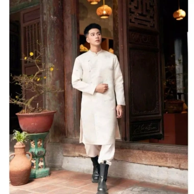 Áo Dài Nam cách tân Huyền Trân vải gấm tafta 2 lớp cao cấp, thanh lịch - Áo Dài Tết giá 499.000đ 5