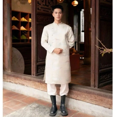 Áo Dài Nam cách tân Huyền Trân vải gấm tafta 2 lớp cao cấp, thanh lịch - Áo Dài Tết giá 499.000đ 7