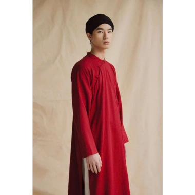 Áo dài nam dáng suông cổ phục Linen cao cấp, đường may tinh tế, không nhăn, thoáng mát 2 màu đỏ-đen, giá ưu đãi 369k - Tết 2.025 L&A K17 3