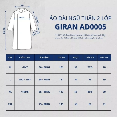 Áo Dài Nam Ngũ Thân 2 Lớp Mango Cao Cấp GIRAN AD5 Sang Trọng, Giá Ưu Đãi 589k 5