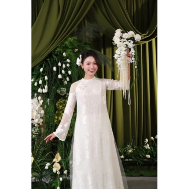 Áo dài Nam Nữ Dâu Rể gấm hoa hồng – Thiết kế tinh tế, độc đáo, sang trọng cho ăn hỏi, lễ Tết, sự kiện cưới – Giá ưu đãi 480.000₫