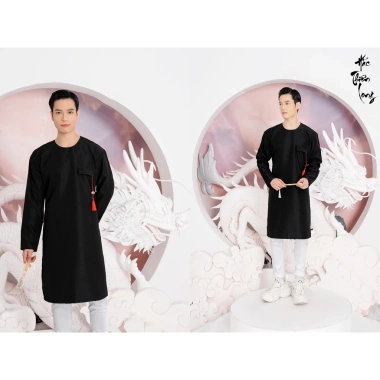 Áo dài nam Tết 2.025 trơn cổ tròn thiết kế mới, cách tân thời trang HCM - 149.900₫