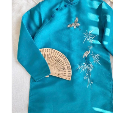 Áo dài nam tết cách tân tafta thêu NAM TRÚC - Form chuẩn, sang trọng, chỉ 435k 3