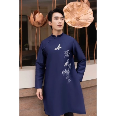 Áo dài nam tết cách tân tafta thêu NAM TRÚC - Form chuẩn, sang trọng, chỉ 435k 5