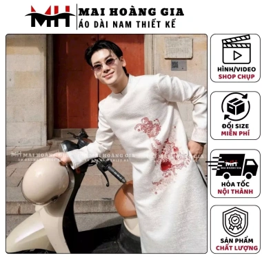 Áo dài nam tết NGƯ CHÂU thiết kế thêu tinh tế, chất liệu Tafta muối tiêu - Mai Hoàng Gia, độc đáo phong cách sang trọng, đặc biệt, giá ưu đãi 486.000đ