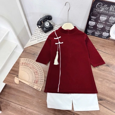 Áo dài nhung bé, cặp đơn giản chạy viền, giá ưu đãi 119k giảm từ 146k 7