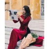 Áo Dài Nhung Đỏ Đô Đậm Cổ Vuông May Sẵn Dự Tiệc Lễ Tết Sang Trọng 299k 3