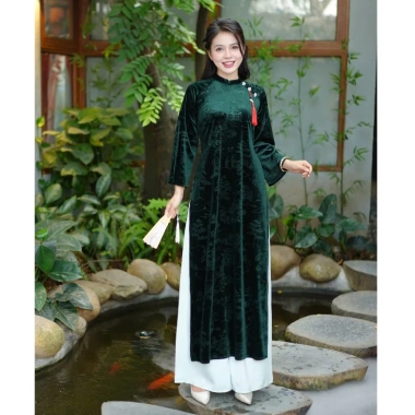 Áo dài nhung tân dáng suông hoạ tiết lâm viên - Sang trọng, giá ưu đãi 468k 4