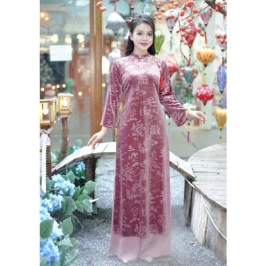 Áo dài nhung tân dáng suông hoạ tiết lâm viên - Sang trọng, giá ưu đãi 468k 5