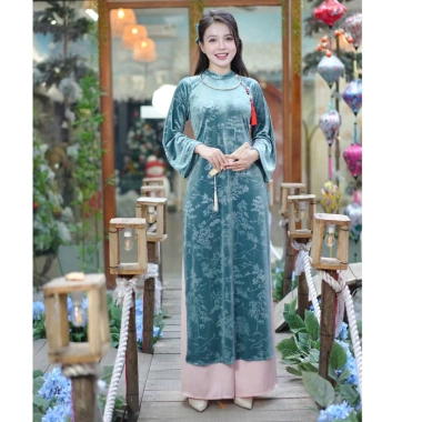 Áo dài nhung tân dáng suông hoạ tiết lâm viên - Sang trọng, giá ưu đãi 468k 6