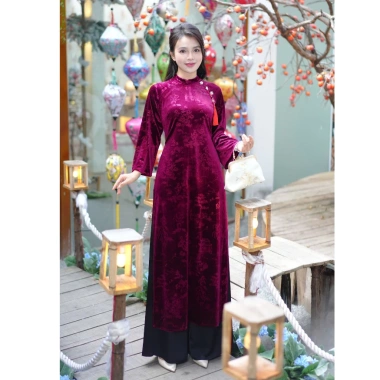 Áo dài nhung tân dáng suông hoạ tiết lâm viên - Sang trọng, giá ưu đãi 468k 8
