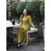 Áo dài nhung The Chun kèm quần 2 màu Đỏ - Xanh Cọm, giảm giá 374k, chất lượng cao 4