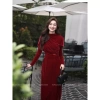 Áo dài nhung The Chun kèm quần 2 màu Đỏ - Xanh Cọm, giảm giá 374k, chất lượng cao 5