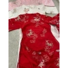 Áo dài nữ cách tân cobastudio - Quần dài suông phi lụa, cổ tròn tay lửng thêu sen, phụ kiện hoàn chỉnh cho Tết 2
